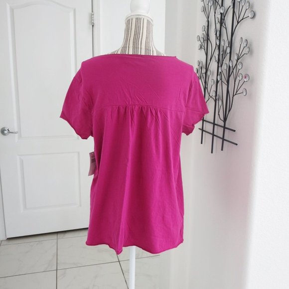 New BCBG Paris Tiger Lily Short Sleeve Top XL Fuchsia Pink Relaxed Fit - Picture 10 of 13